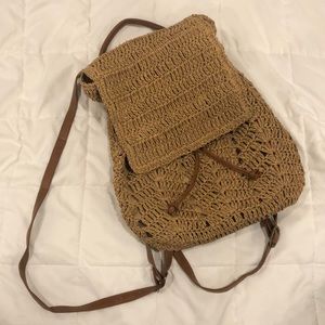 Woven Wicker Backpack Bag